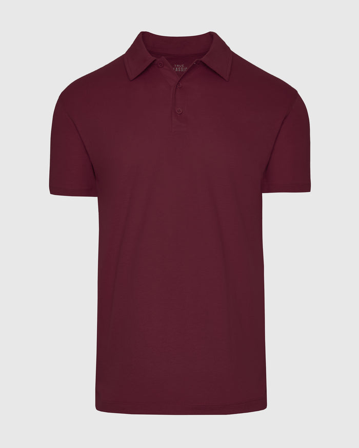 Mahogany Polo in deep burgundy, laid flat, short-sleeve design.
