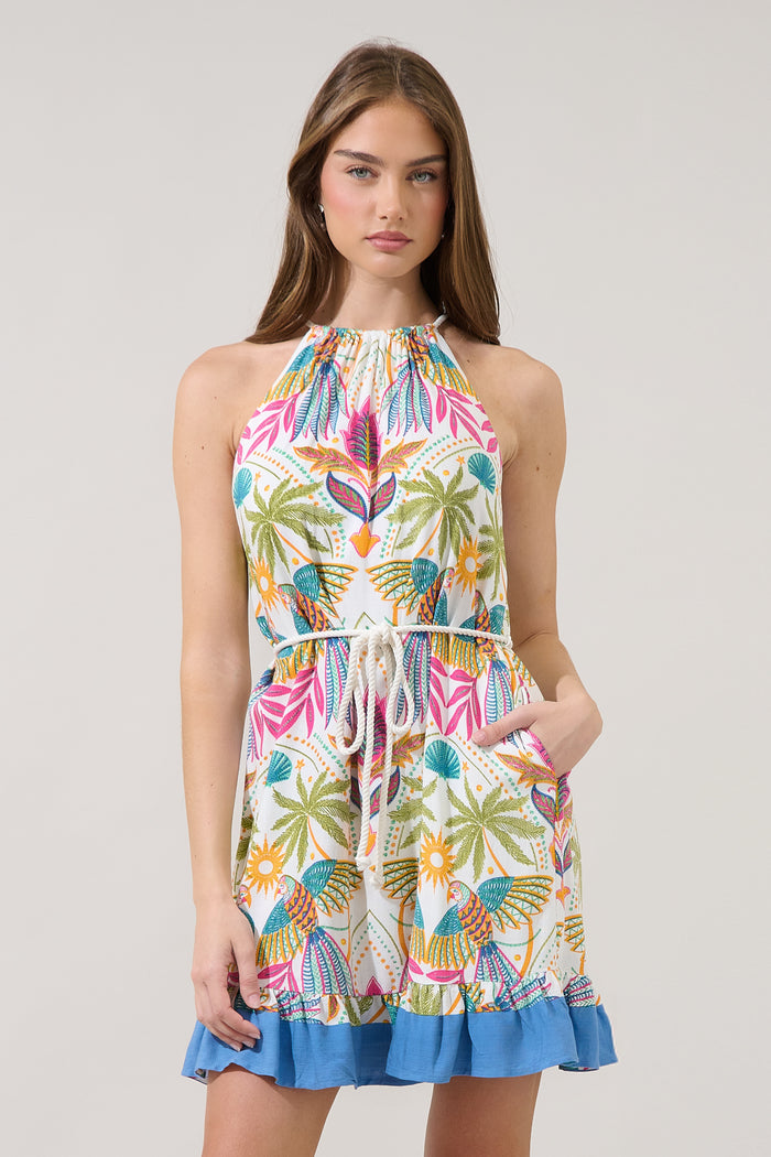 Malena Halter Ruffle Mini Dress Tropical