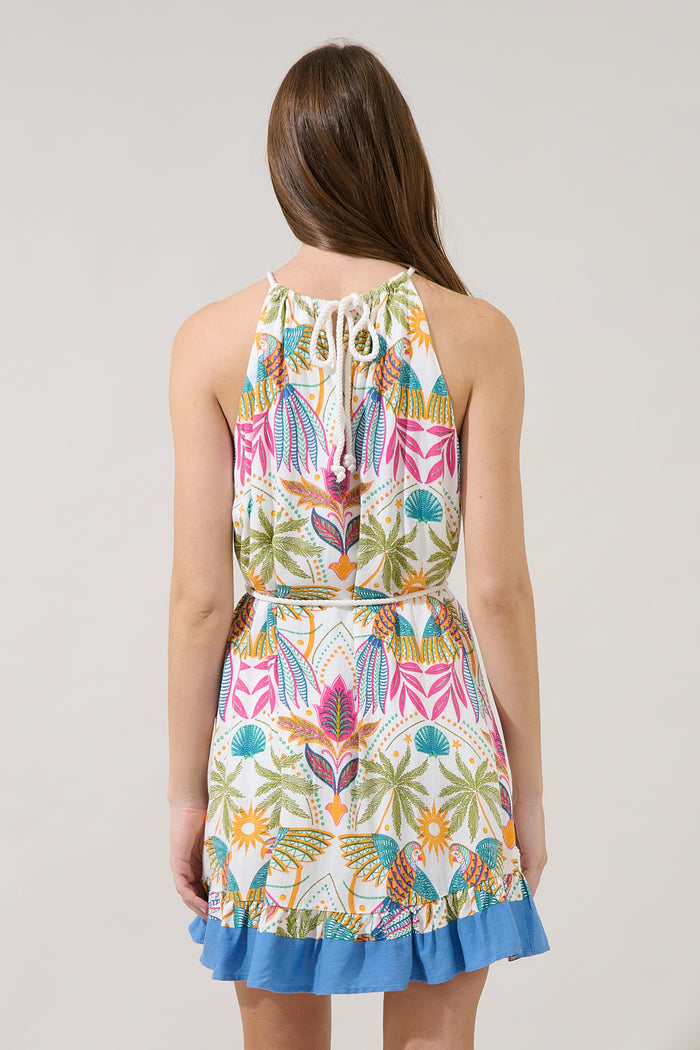 Malena Halter Ruffle Mini Dress Tropical