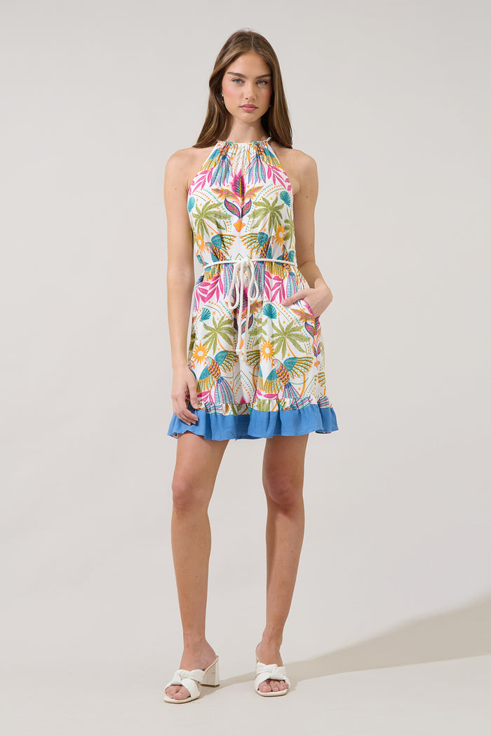 Malena Halter Ruffle Mini Dress Tropical