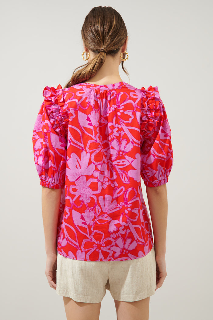 Marida Garnet Floral Noche Tie Neck Blouse