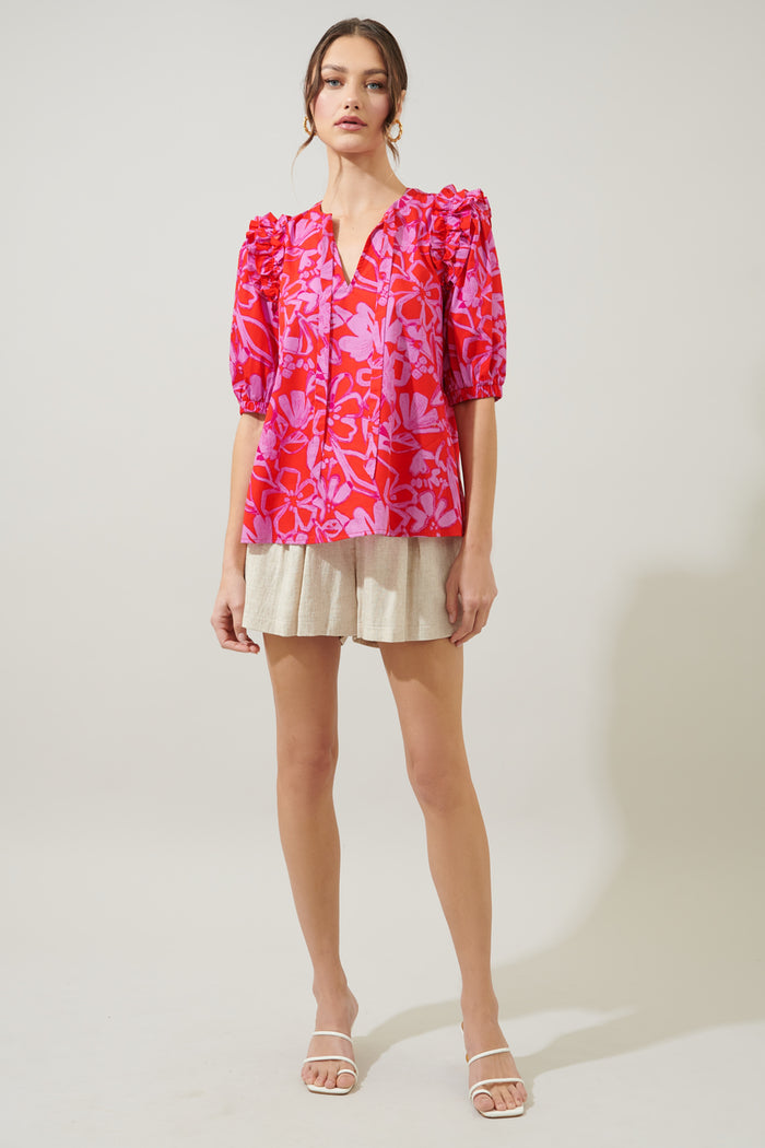 Marida Garnet Floral Noche Tie Neck Blouse