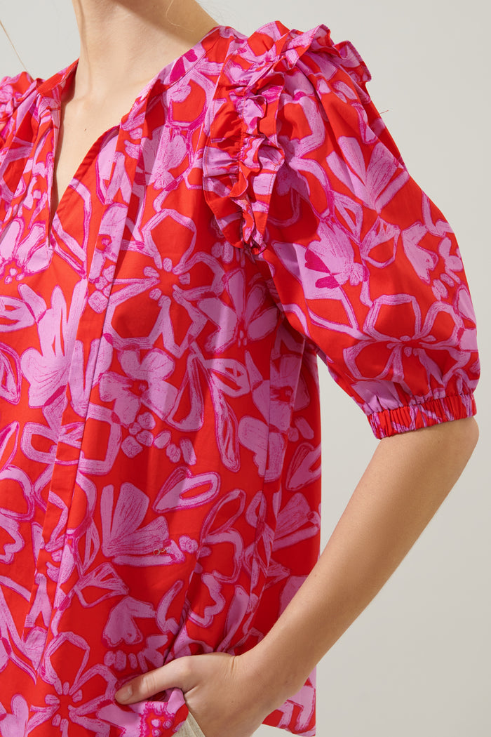 Marida Garnet Floral Noche Tie Neck Blouse