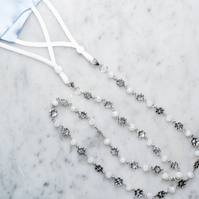 Mask/Glasses Chain-Silver Flowers