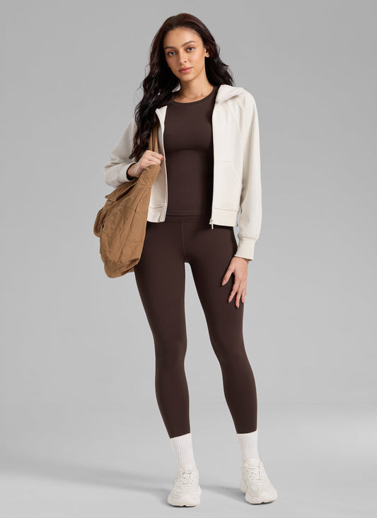 CRZ YOGA Women's Thermal Fleece Lined Casual High Rise Legging 25'' Hot Fudge Brown