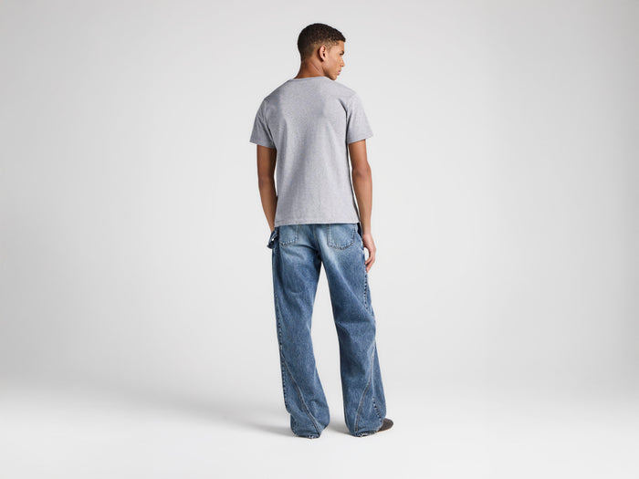 MENS EMBROIDERED ANCHOR T-SHIRT IN MID GREY MELANGE
