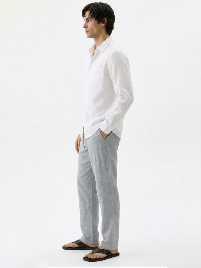 Men's Grey Cotton Linen Regular Fit Pant