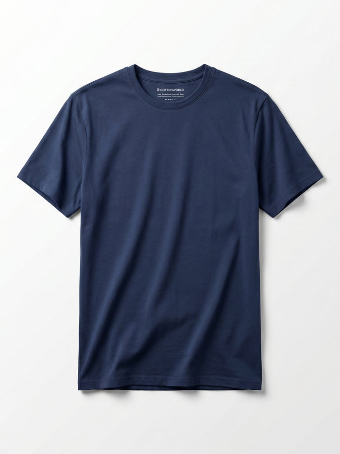 Men's Navy Cotton Bamboo Elastane Regular Fit Tshirt
