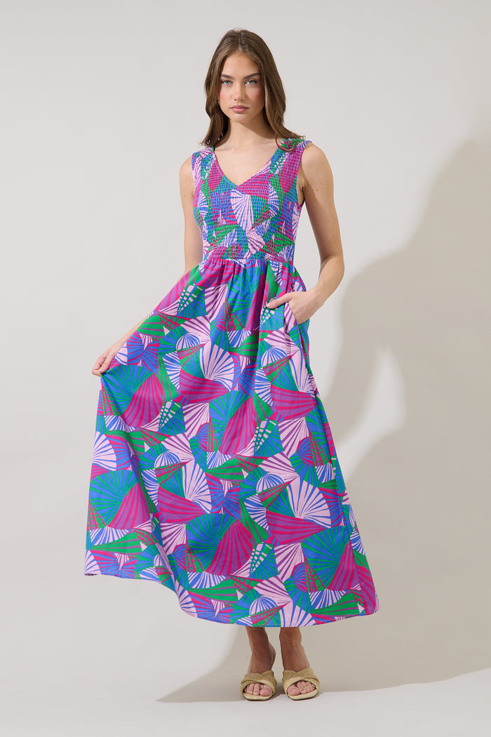 Merisa Sleeveless Smocked Midi Dress Tropical