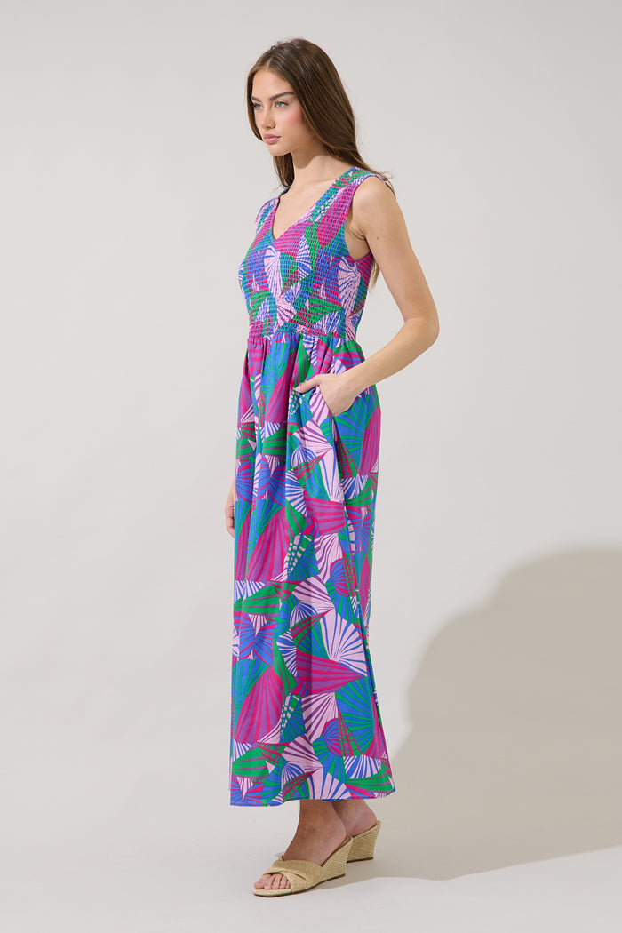 Merisa Sleeveless Smocked Midi Dress Tropical