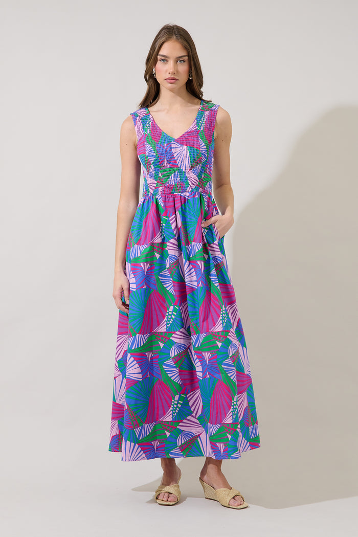 Merisa Sleeveless Smocked Midi Dress Tropical