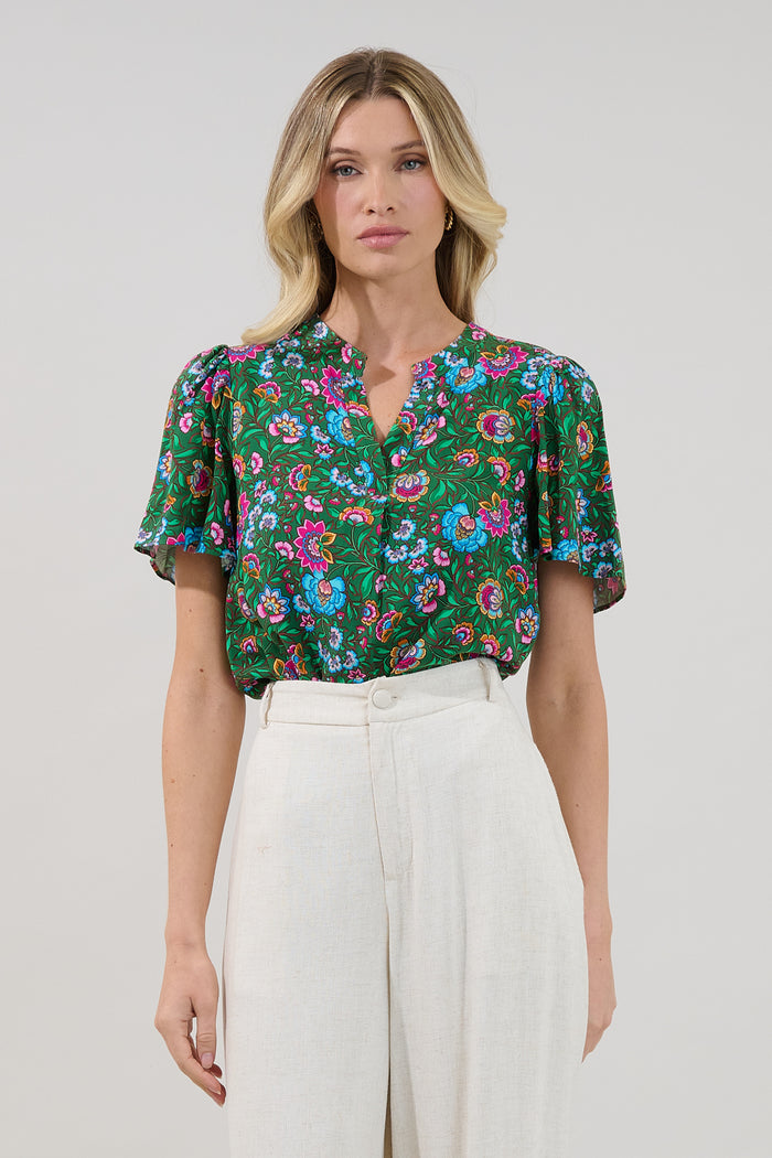 Mivie Pleated Top Botanical