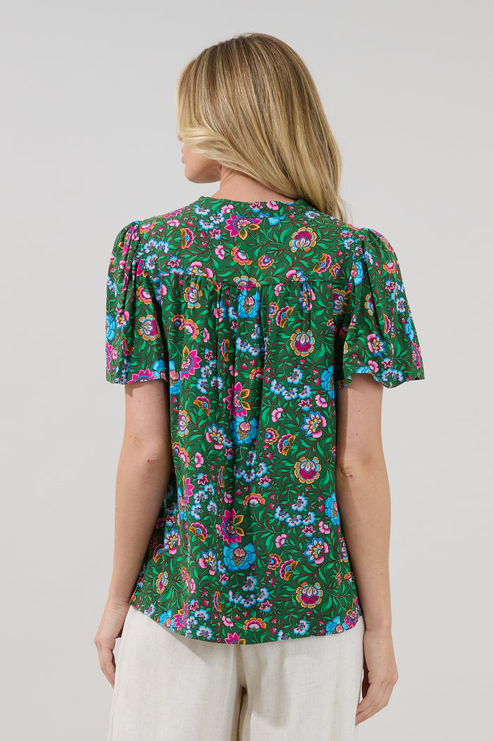 Mivie Pleated Top Botanical