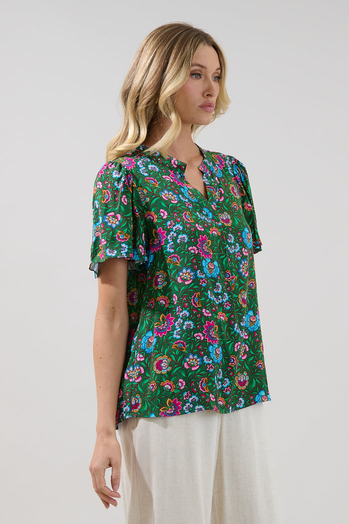 Mivie Pleated Top Botanical