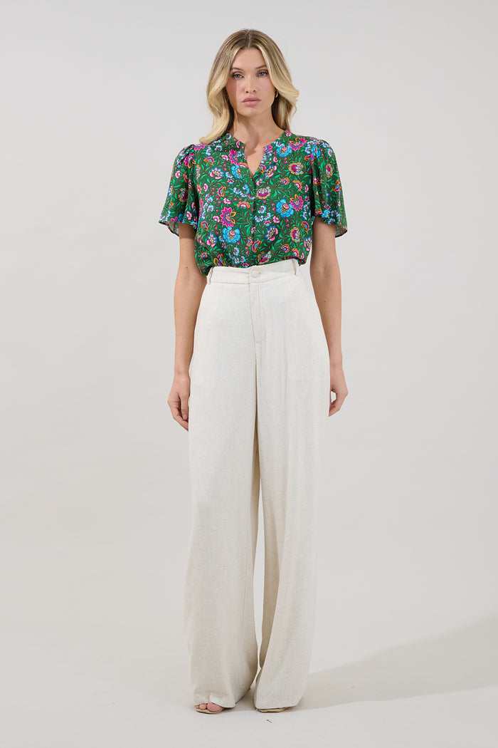 Mivie Pleated Top Botanical