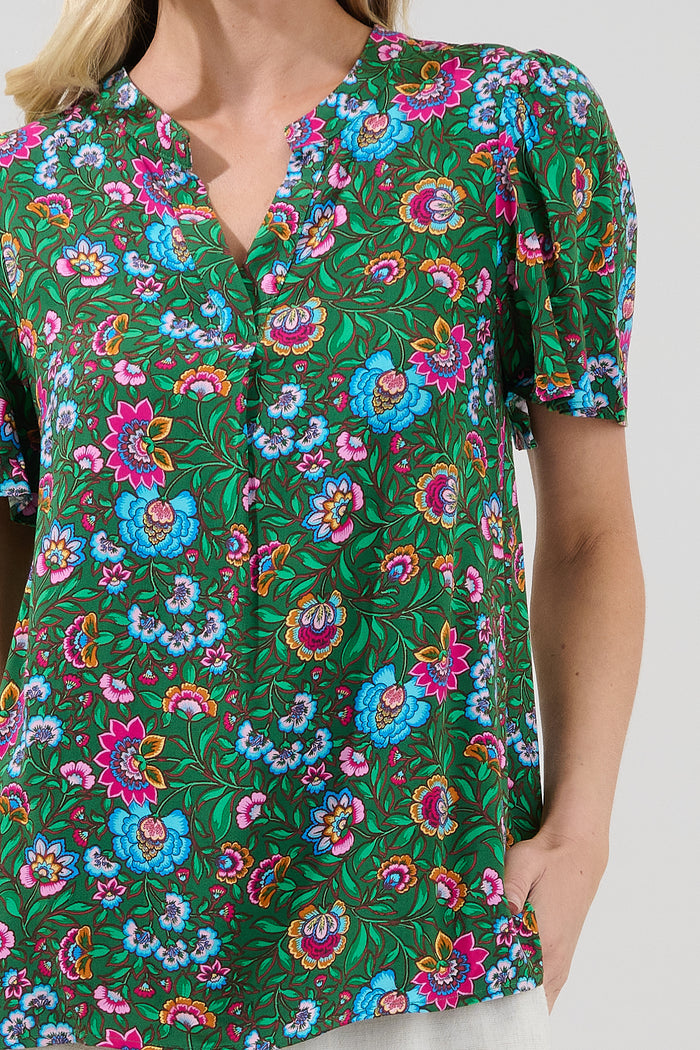 Mivie Pleated Top Botanical