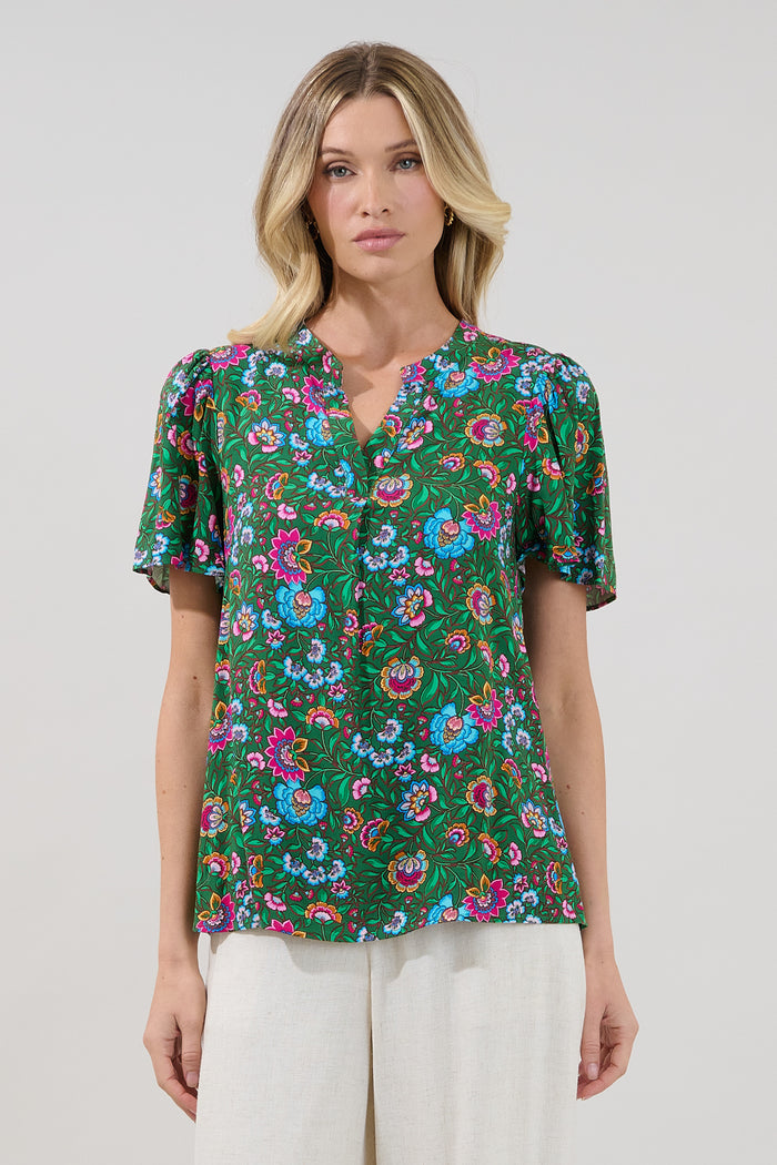 Mivie Pleated Top Botanical