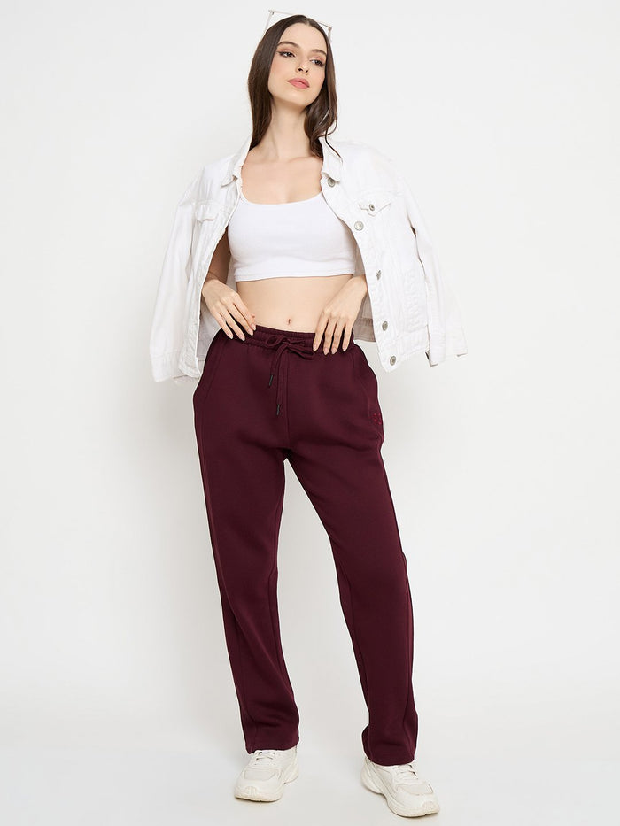 mSECRET Solid Cotton Blend Wine Red Track Bottoms
