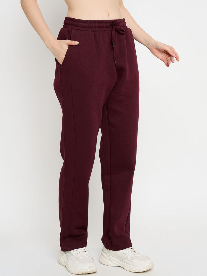 mSECRET Solid Cotton Blend Wine Red Track Bottoms