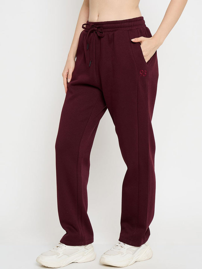 mSECRET Solid Cotton Blend Wine Red Track Bottoms