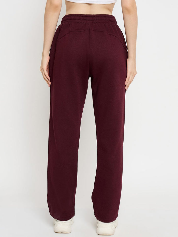 mSECRET Solid Cotton Blend Wine Red Track Bottoms