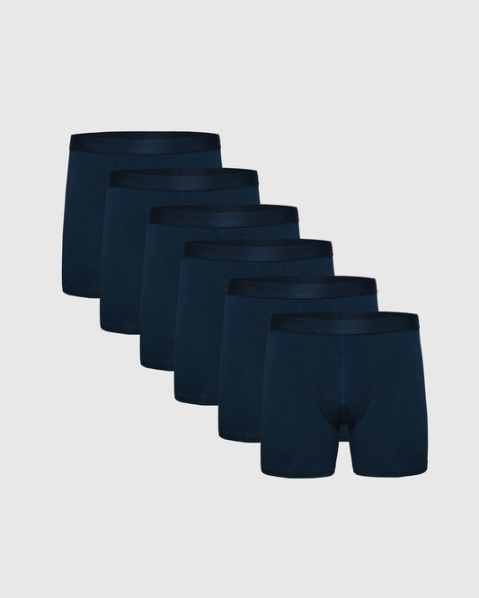 Navy Boxer Briefs 6-Pack on light gray background.