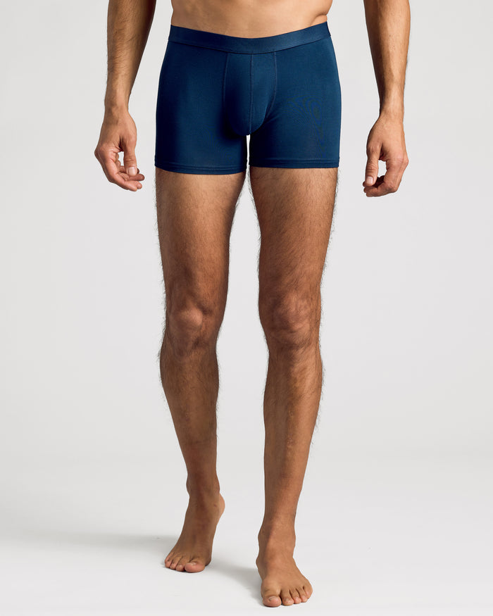 Navy Boxer Trunks 6-Pack, snug fit with a supportive 3D pouch.