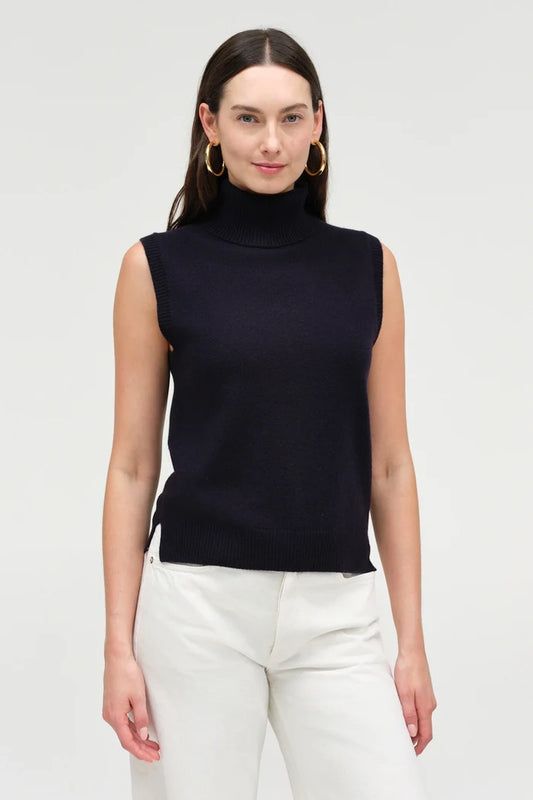 Navy Wool-Cashmere High-Neck Tank