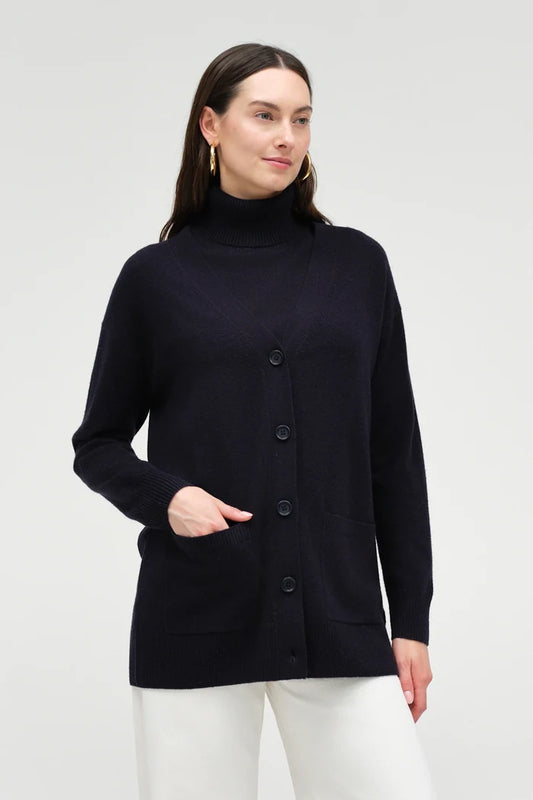 Navy Wool-Cashmere Long Cardigan