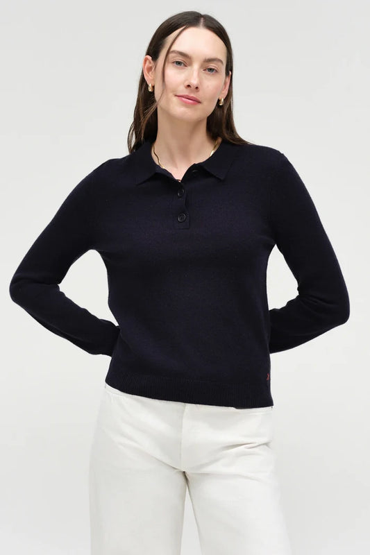 Navy Wool-Cashmere Polo Sweater