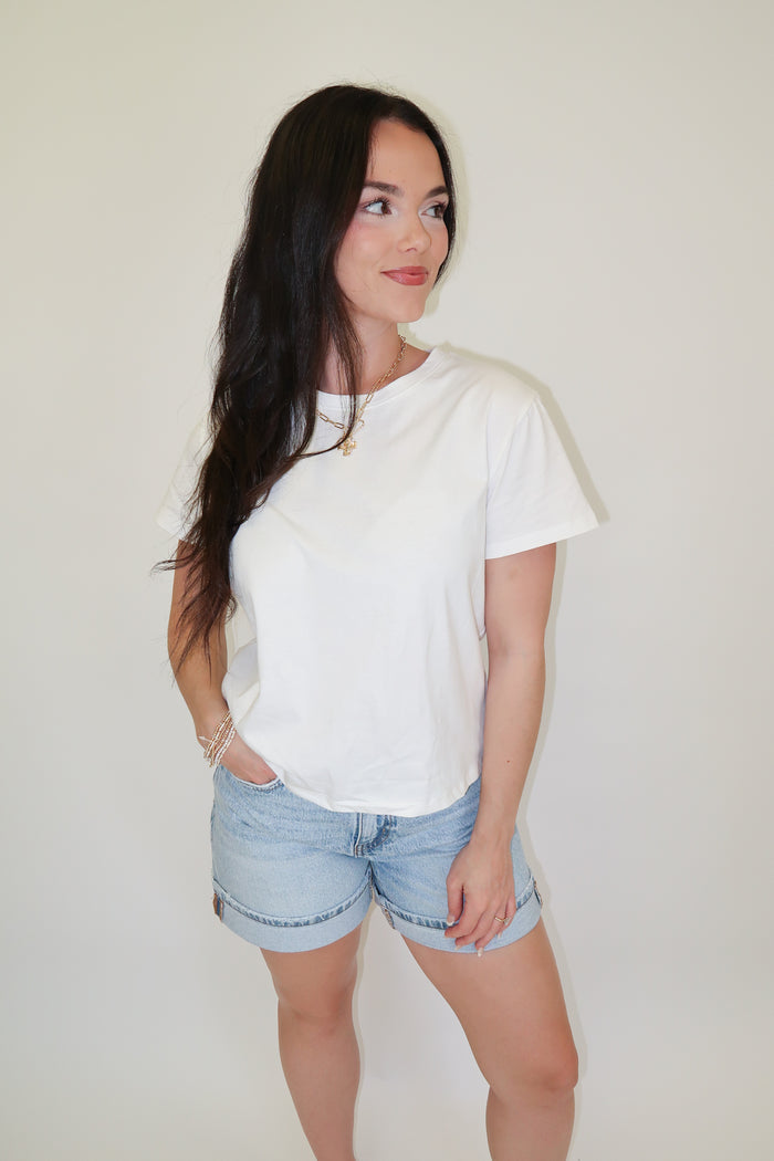 No Thinking Classic White Baby Tee - The Pink Tulip Clothing
