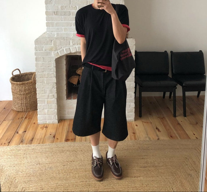 Non-Fade Denim Bermuda Pants