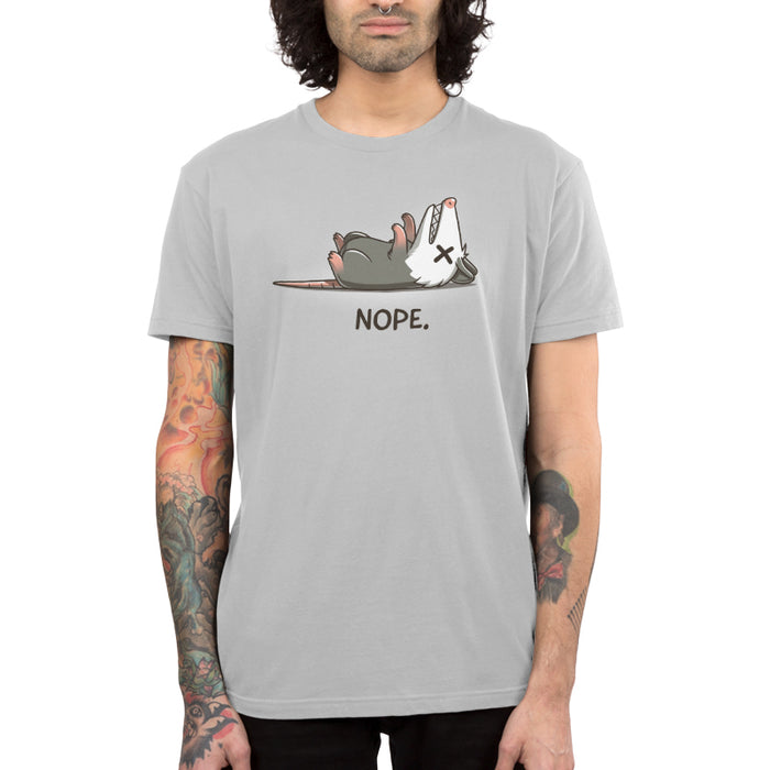 Premium Cotton T-shirt_TeeTurtle - Nope Opossum Silver Gray t-shirt featuring an opossum laying on it's back playing dead.