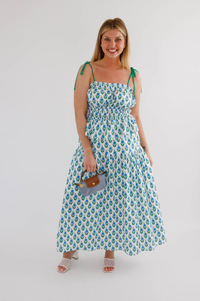 White Floral Elastic Waistband Maxi Skirt- Women's Spring/Summer Skirt- Jodifl Set