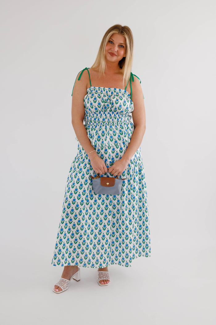 White Floral Elastic Waistband Maxi Skirt- Women's Spring/Summer Skirt- Jodifl Set
