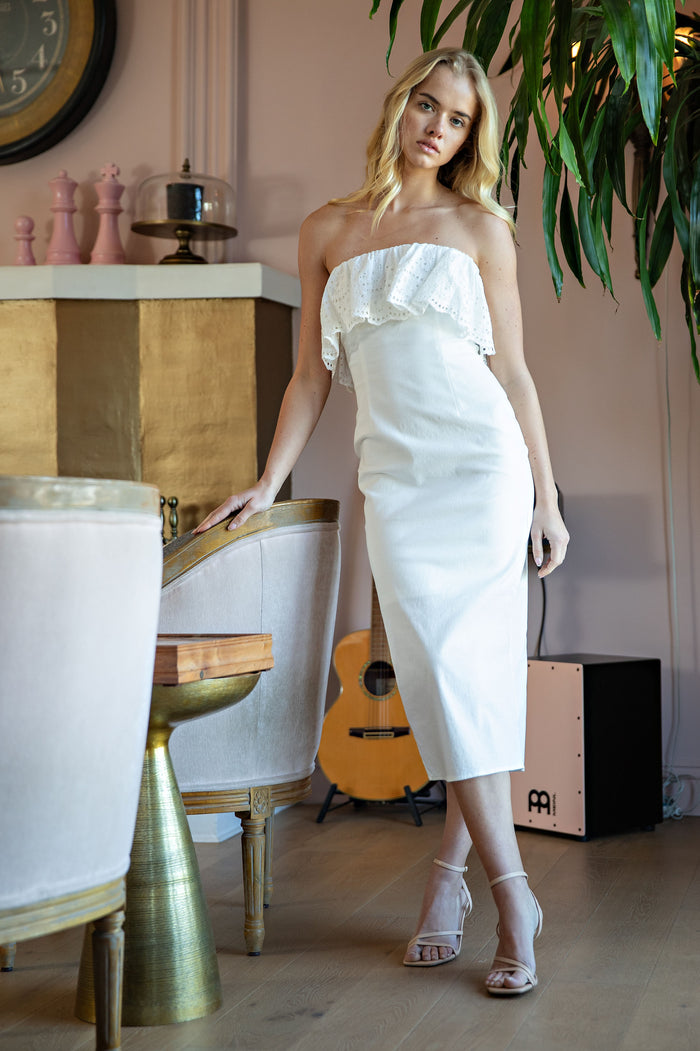 OTS Lace Ruffle Midi Dress - SALE