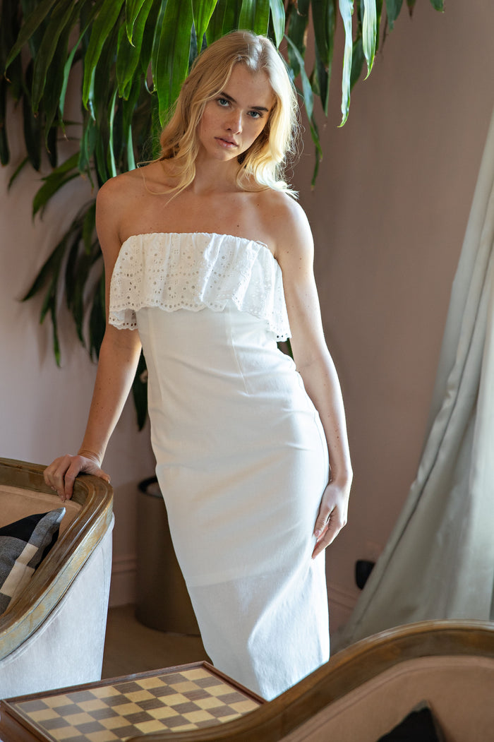 OTS Lace Ruffle Midi Dress - SALE