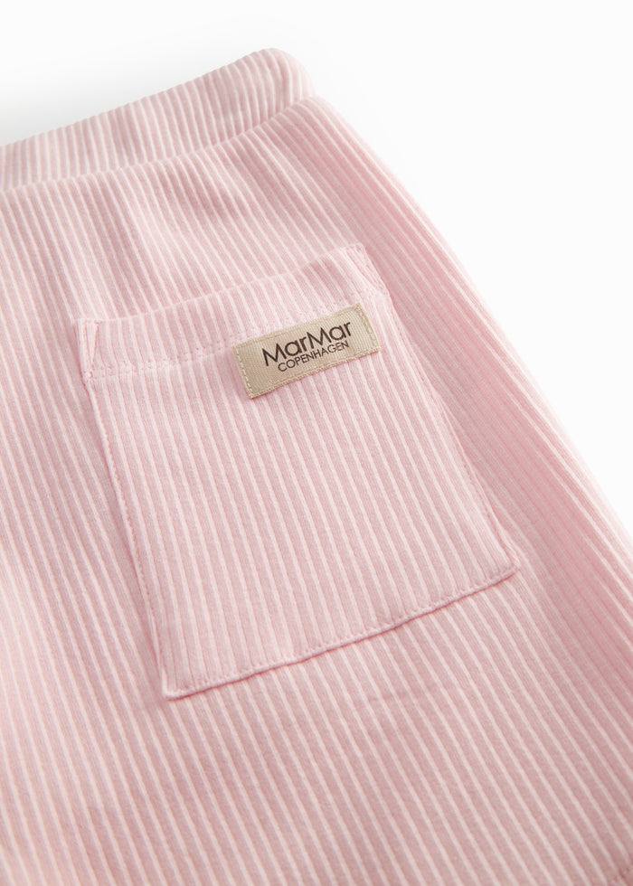 Red ribbed modal shorts with a drawstring for children.
