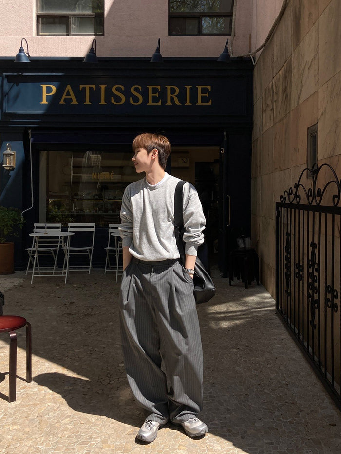 Pinstripe Two-Tuck Wide Slacks