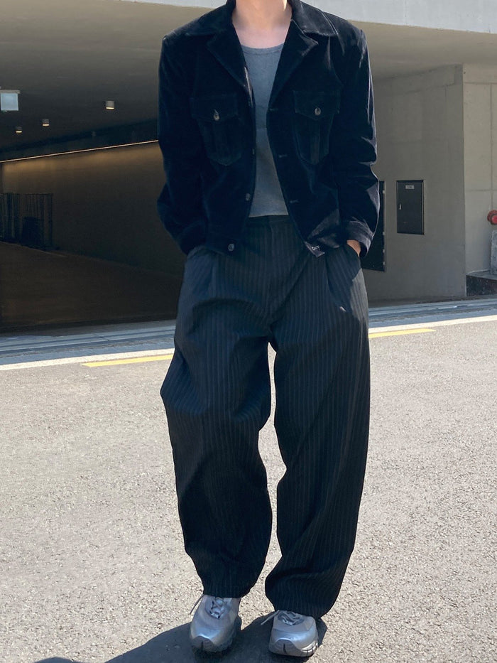 Pinstripe Two-Tuck Wide Slacks