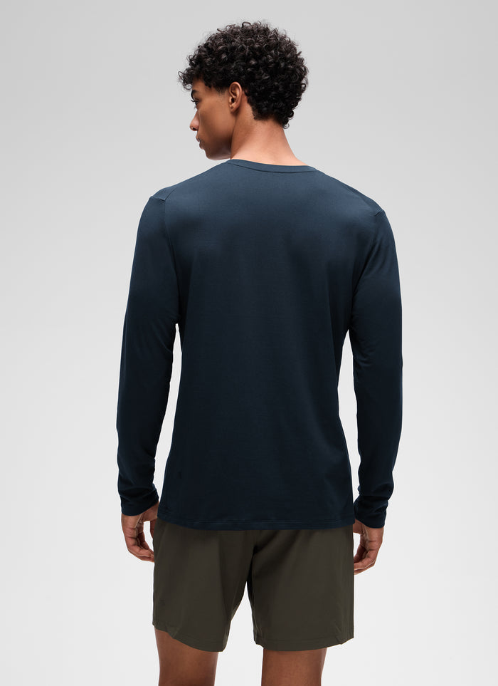 CRZ YOGA Man's Cotton-Blend Workout Crew Neck Classic Fit Long Sleeves True Navy