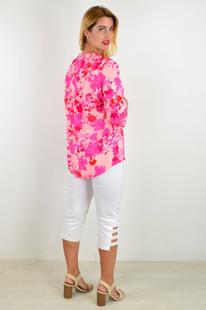 Colorful floral I Love Tunics women's tunic top with a relaxed fit and vibrant flower pattern, perfect for casual wear.