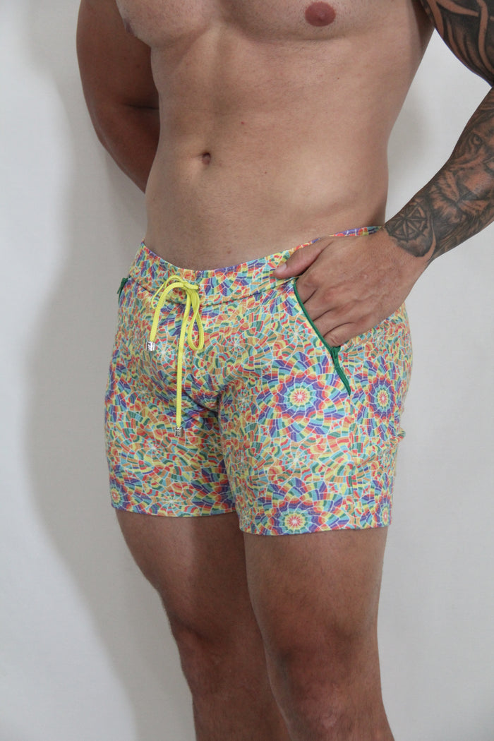 RAINBOW KALEIDOSCOPE LINEN TEXTURE SHORTS
