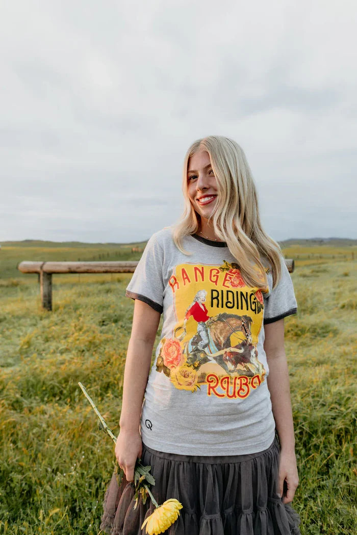 Woman wearing Riding Ruby t-shirt, 8L5A0074