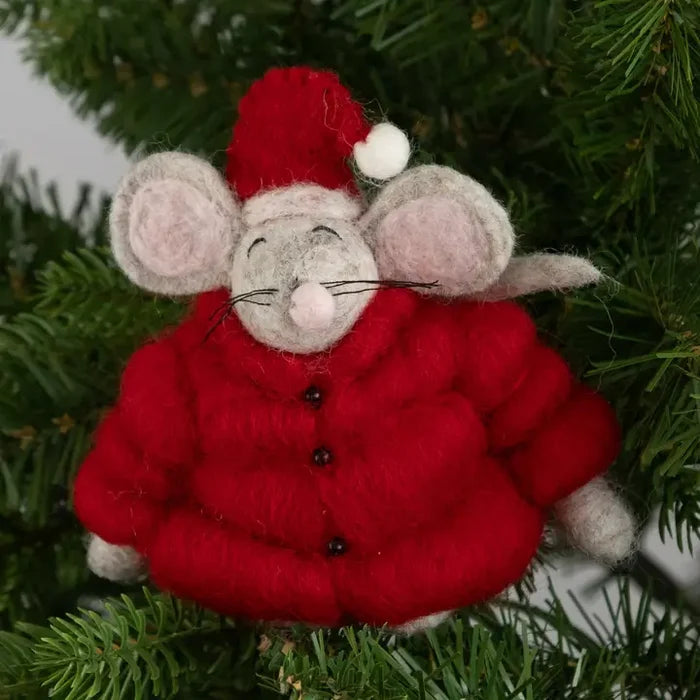 Red Felt Puffer Mouse Ornament