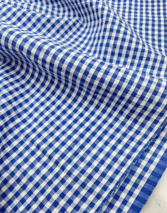 Remnant 90cm - Royal Blue Cotton Gingham Seersucker