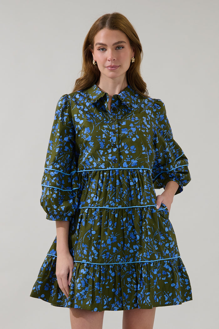 Retra Collared Tiered Mini Dress Solvay Floral