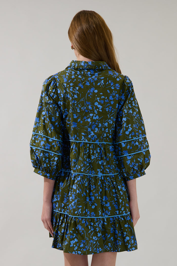Retra Collared Tiered Mini Dress Solvay Floral