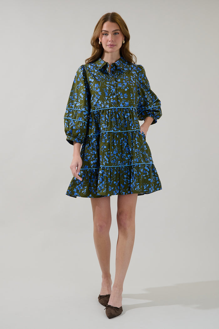 Retra Collared Tiered Mini Dress Solvay Floral