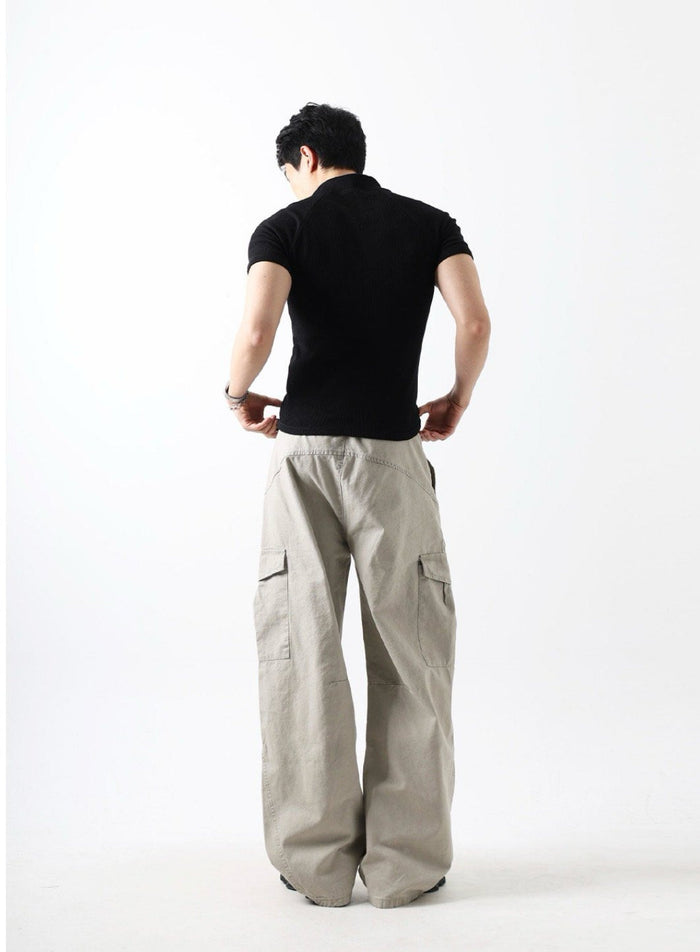 Ribbed Slim Zip Short Sleeve T-Shirt